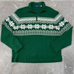 Polo Ralph Lauren Snowflake Estate Rib Sweater Mens Large 1/4 Zip Pullover Shirt